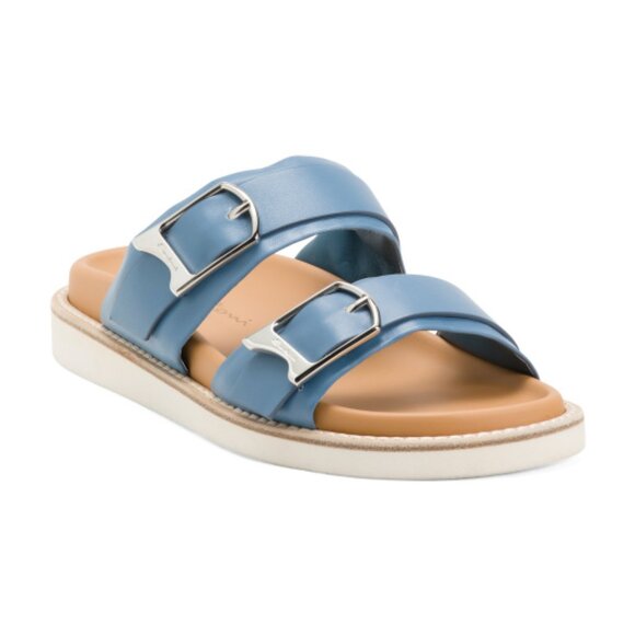 SANTONI Made In Italy Leather Flat Slide Sandals - Picture 1 of 3